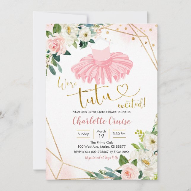 Convite para Chá de fraldas Ballerina Tutu (Frente)