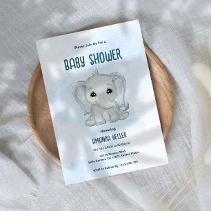 Convite para Chá de fraldas Blue Baby Elephant