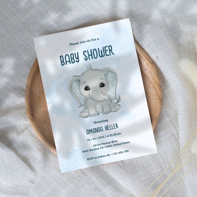 Convite para Chá de fraldas Blue Baby Elephant (Criador carregado)