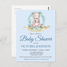 Convite para Chá de fraldas Blue Floral Bear