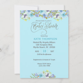 Convite para Chá de fraldas Blue Floral Boys