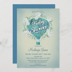 Convite para Chá de fraldas Blue Hot Air Balloon B