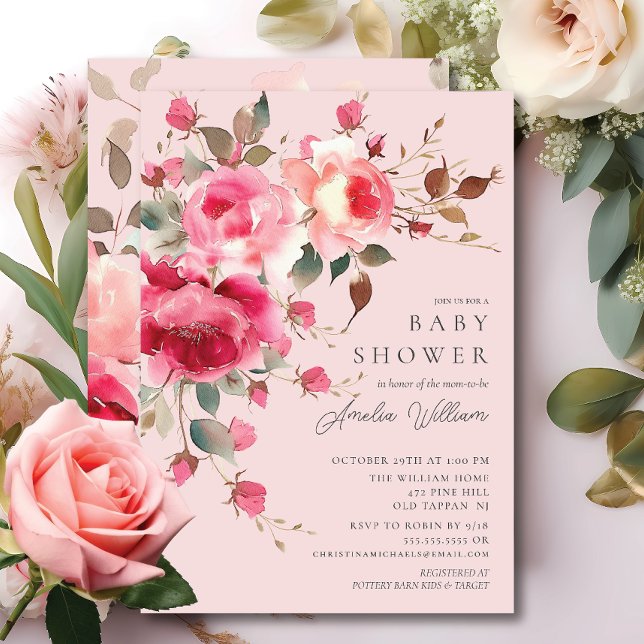 Convite para Chá de fraldas Blush Blossom (Criador carregado)