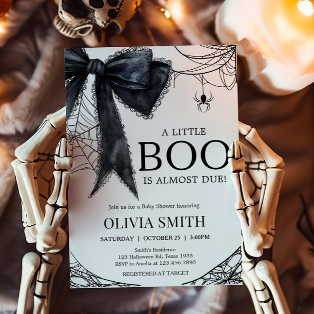 Convite para Chá de fraldas Bo Gótico (Black Bow Gothic Little Boo Baby Shower Invitation)