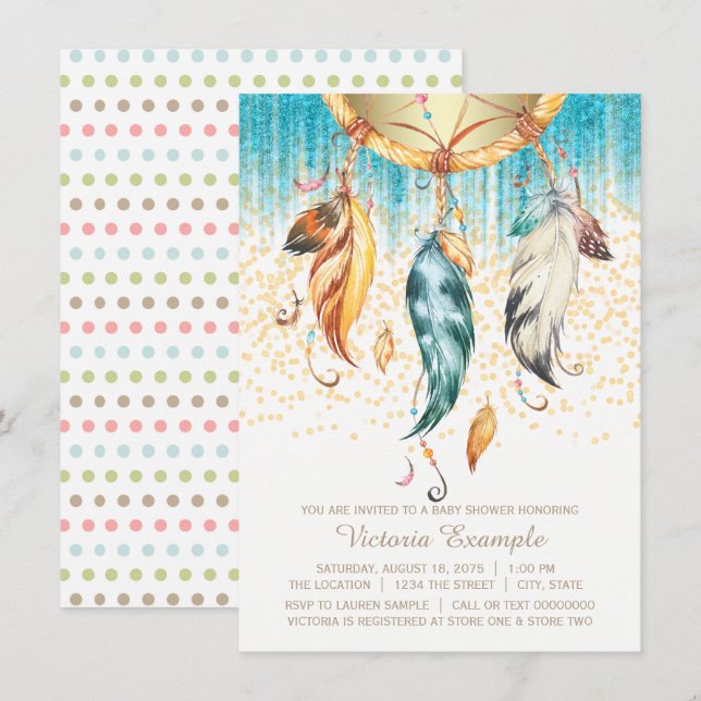 Convite para Chá de fraldas Boho Dream Catcher (Frente/Verso)