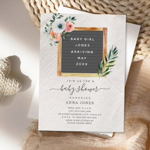 Convite para Chá de fraldas Boho Floral de Placa 