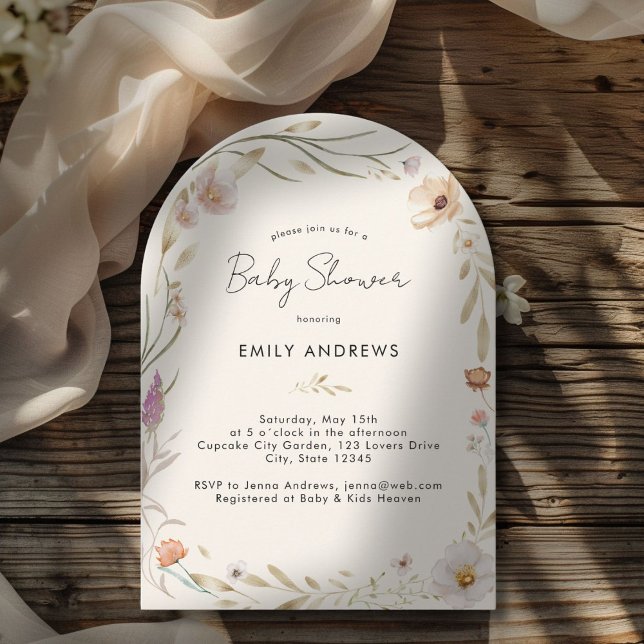 Convite para Chá de fraldas Boho Flower (Modern Minimal Boho Flower Beige Baby Shower Invitation)