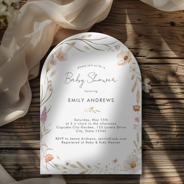 Convite para Chá de fraldas Boho Flower (Modern Minimal Boho Flower Baby Invitation)