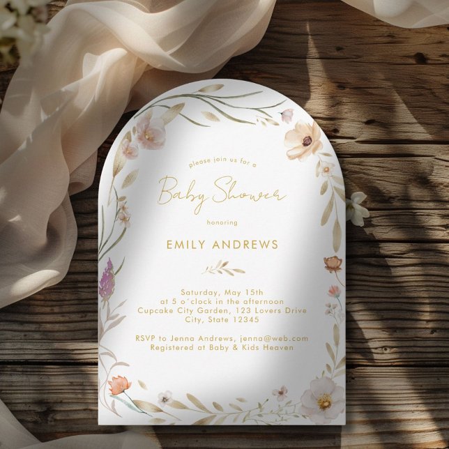 Convite para Chá de fraldas Boho Flower (Modern Minimal Boho Flower Baby Shower Invitation)