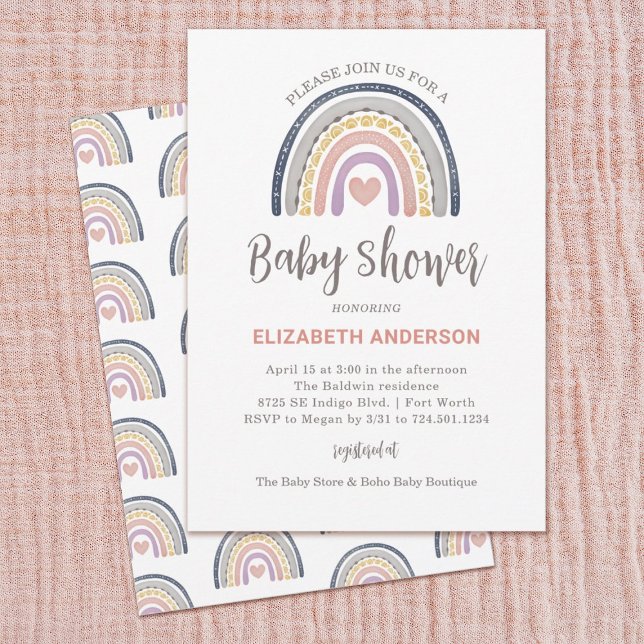 Convite para Chá de fraldas Boho Rainbow (Boho rainbow baby shower invitation. Personalize it with your info.)