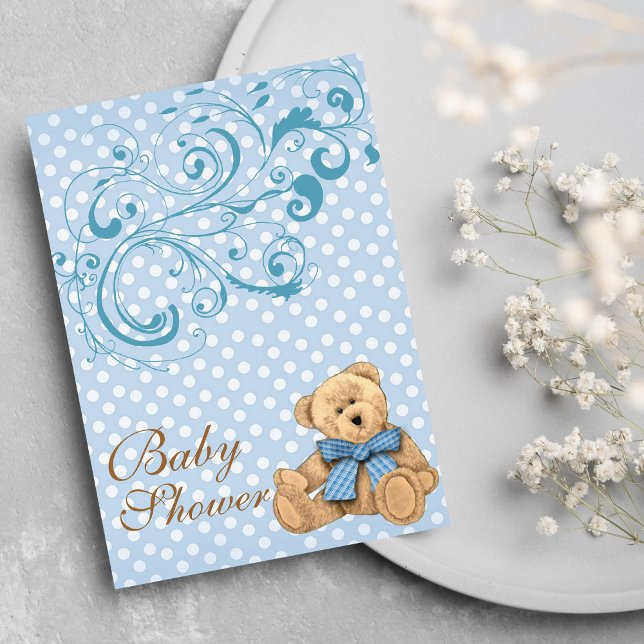 Convite para Chá de fraldas Bolinhas Azul-Cinto (Cute Blue Polka Dots Baby Shower )