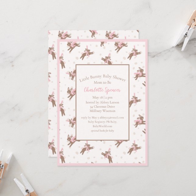 Convite para Chá de fraldas Bonito Coelhinho (Frente/Verso In Situ)
