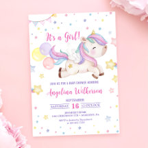 Convite para Chá de fraldas Bonito Rainbow Unicorn