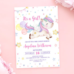 Convite para Chá de fraldas Bonito Rainbow Unicorn