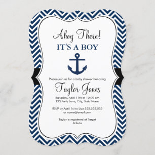 Convite para Chá de fraldas Branco e Marinho Náuti