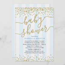 Convite para Chá de fraldas brilhante azul e Doura