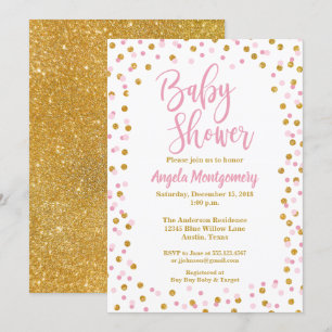 Convite para Chá de fraldas brilhante rosa e Doura