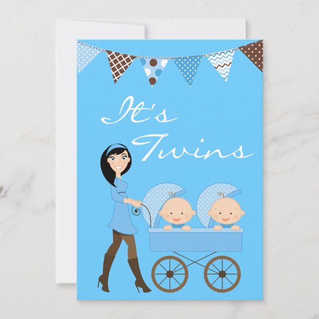 Convite para Chá de fraldas Brunette Twin Boys (Frente)