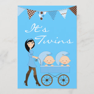 Convite para Chá de fraldas Brunette Twin Boys