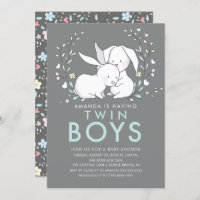 Convite para Chá de fraldas Bunny Love Twin Boys