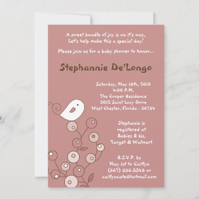 Convite para Chá de fraldas Bush Retro Pássaro Cor (Frente)