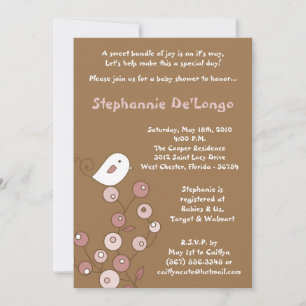 Convite para Chá de fraldas Bush Retro Pássaro Cor