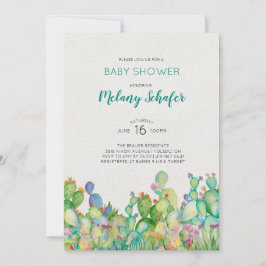 Convite para Chá de fraldas Cactus Watercolor