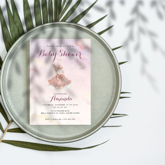 Convite para Chá de fraldas Coelho Rosa (Criador carregado)