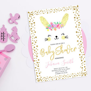 Convite para Chá de fraldas Confetti Dourado do Co