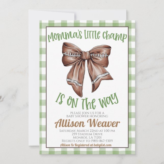 Convite para Chá de fraldas Coquette de Futebol (Frente)