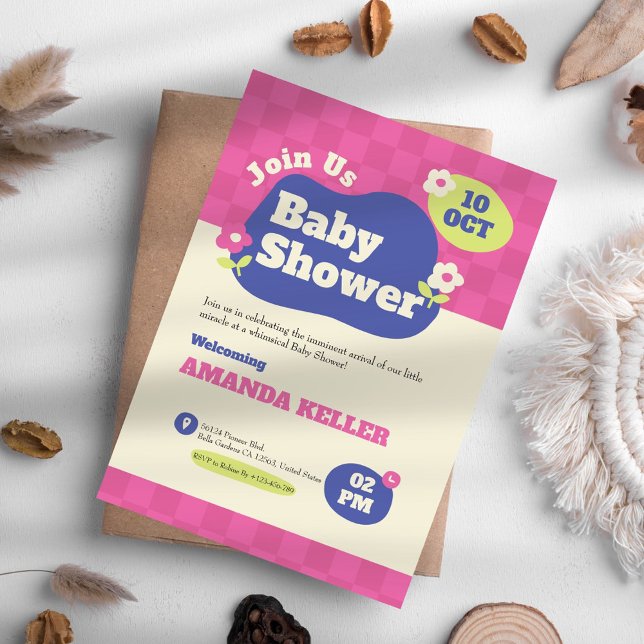 Convite para Chá de fraldas Cor-de-Rosa (Criador carregado)