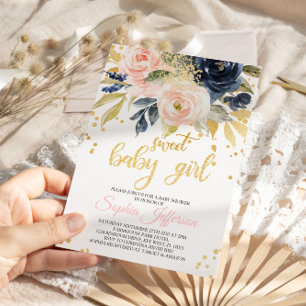 Convite para Chá de fraldas cor-de-rosa e doce de