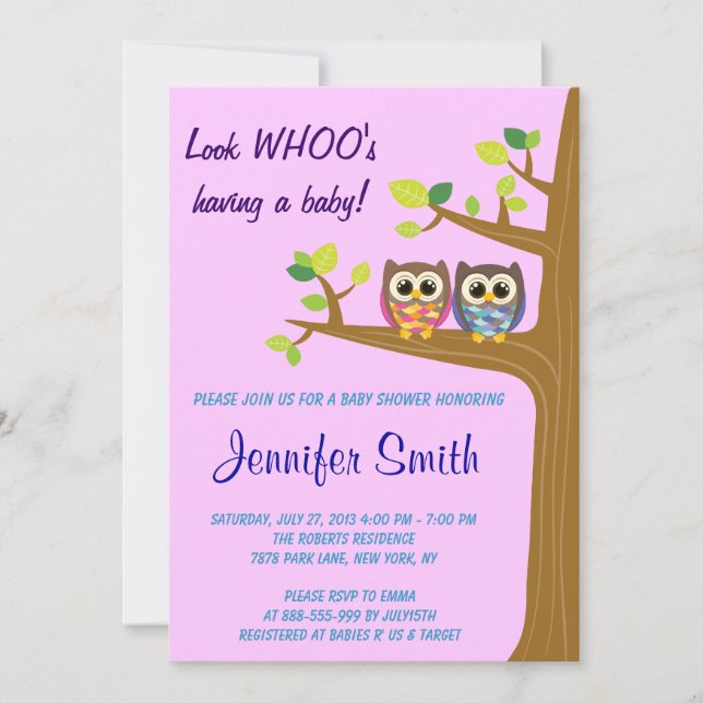 Convite para Chá de fraldas Coruja (Frente)