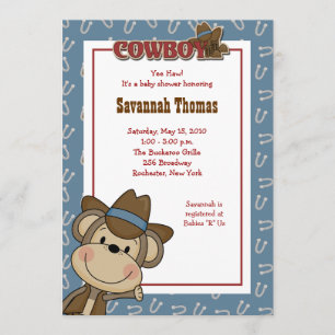 Convite para Chá de fraldas Cowboy Western Monkey