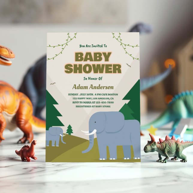 Convite para Chá de fraldas Cute Safari Elephant B (Criador carregado)