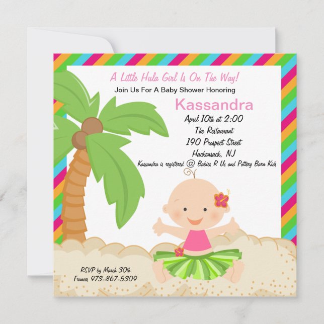 Convite para Chá de fraldas da Baby Hula Girl (Frente)