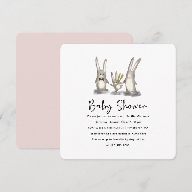 Convite para Chá de fraldas da Família Cony Bonito (Frente/Verso)