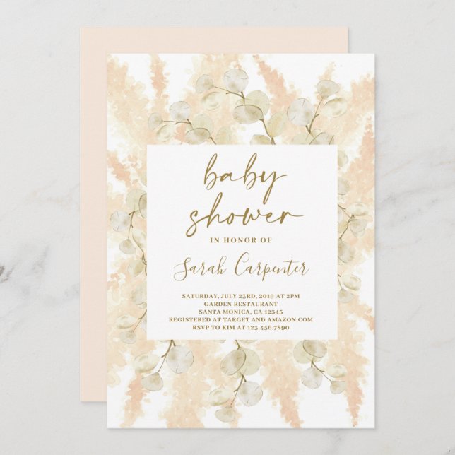 Convite para Chá de fraldas da Fluffy Pampas lunar (Frente/Verso)