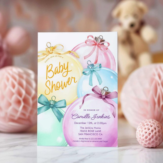 Convite para Chá de fraldas da garota de inverno (Winter Holiday Baby Shower Invite)