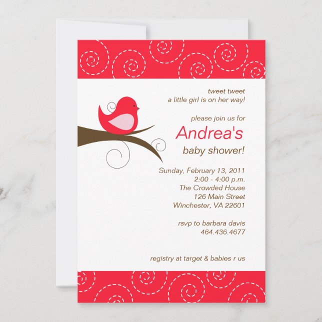 Convite para Chá de fraldas da garota vermelha bri (Frente)