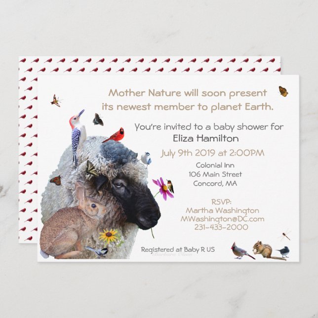 Convite para Chá de fraldas da Mãe Natureza: (Frente/Verso)