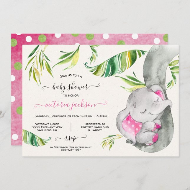 Convite para Chá de fraldas da Selva de Elefante B (Frente/Verso)