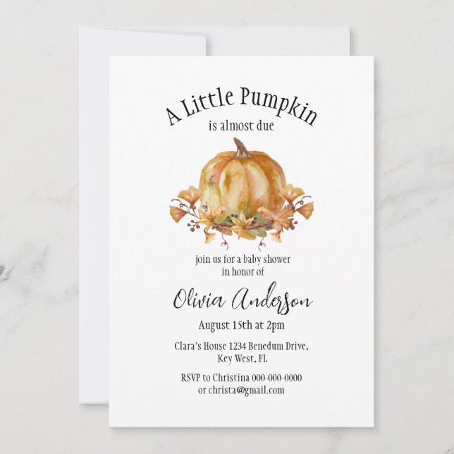 Convite para Chá de fraldas de Abóbora de Hallowee (Frente)