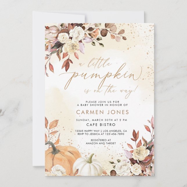 Convite para Chá de fraldas de Abóbora de outono (Frente)