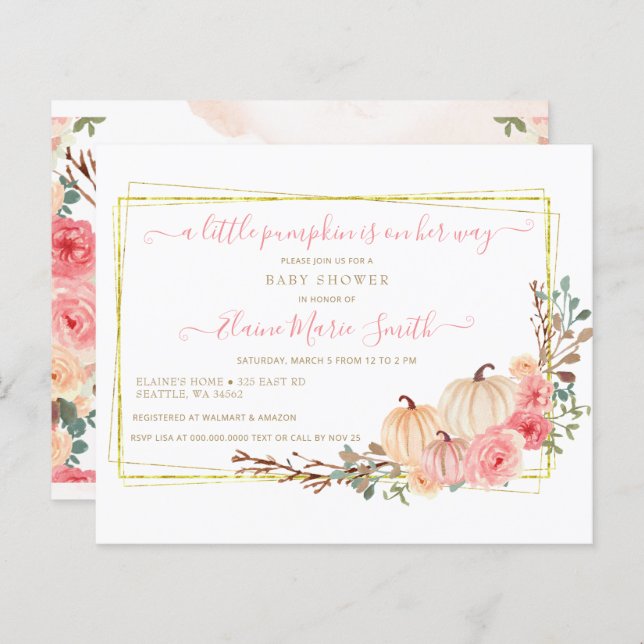 Convite para Chá de fraldas de Abóbora de Pequeno  (Frente/Verso)