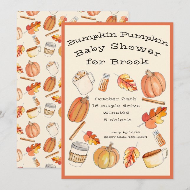 Convite para Chá de fraldas de Abóbora de Queda (Frente/Verso)