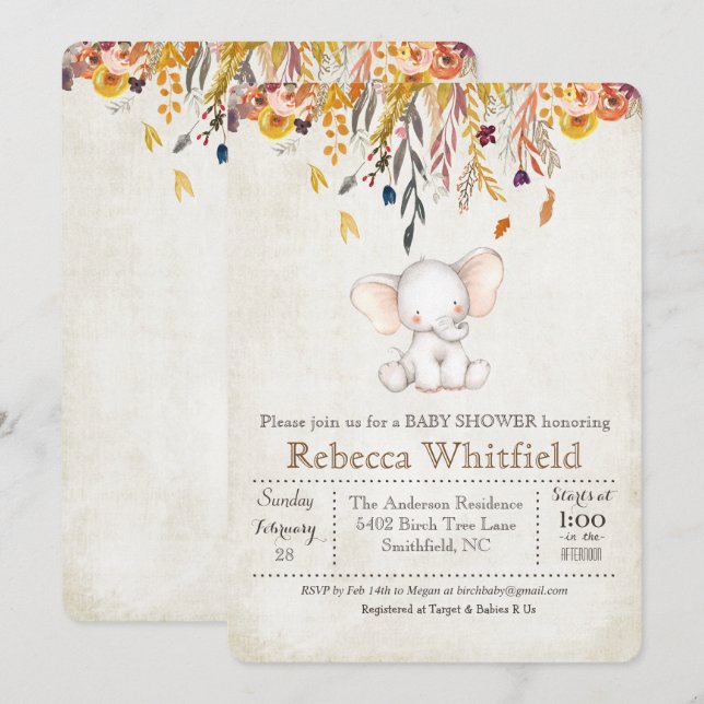 Convite para Chá de fraldas de Abóbora de Queda de (Frente/Verso)