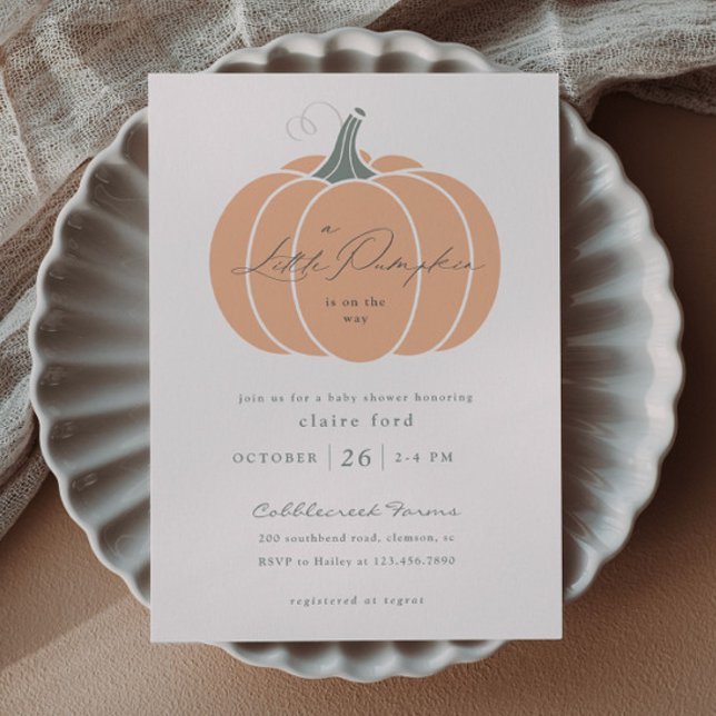 Convite para Chá de fraldas de Abóbora Laranja de  (Elegant Orange Little Pumpkin Budget Baby Shower Invitations.)
