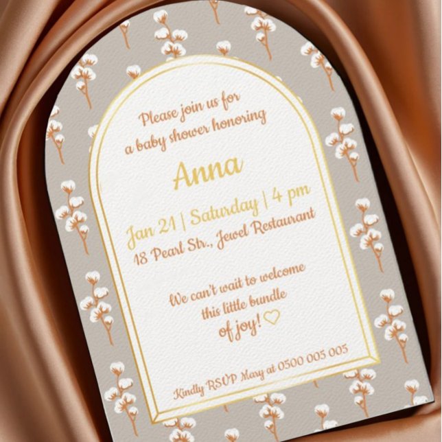 Convite para Chá de fraldas de Algodão Floral Eleg (Criador carregado)