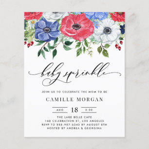 Convite para Chá de fraldas de Anêmonas Vermelho,